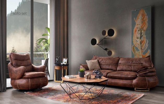 Luxe Amerikaanse westerse bankstelbank Loft meubelset 3+1 zits bank fauteuil 2-delig. Nieuw