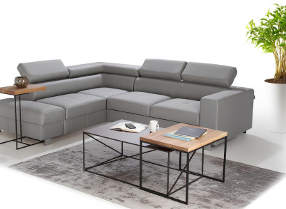 Grijze hoekbank met slaapfunctie, modern L-vormig ontwerp