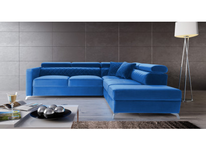 Hoekbank met slaapfunctie, zacht, blauw