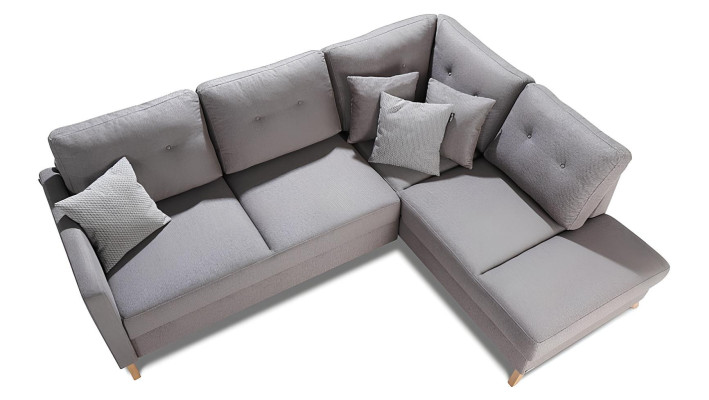 L veida stoffen hoekbank met slaapfunctie, nieuwe hoekbank met opbergruimte voor beddengoed