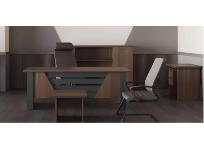 Moderne kantoor meubelset met tafel, planken en nachtkastje