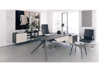 Massief houten hoektafel, kantoor, kantoormeubelen, luxe tafel, designmeubelen