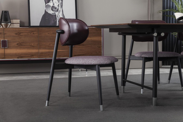 Luxe gestoffeerde stoel, loft stijl stoel, grijs, leren keukenstoel