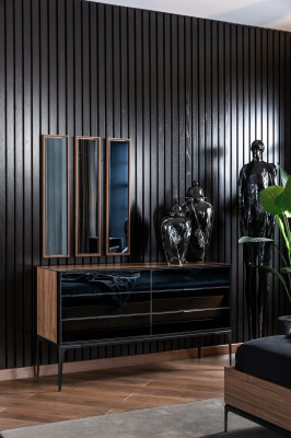 Luxe drievoudige spiegel met bruine lijst