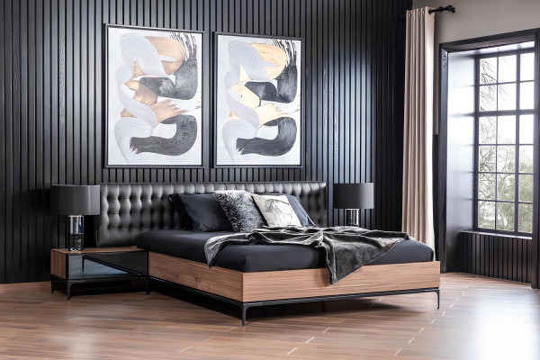 Ideale slaapkamermeubelset met bed, nachtkastjes en kast in 4 delen.