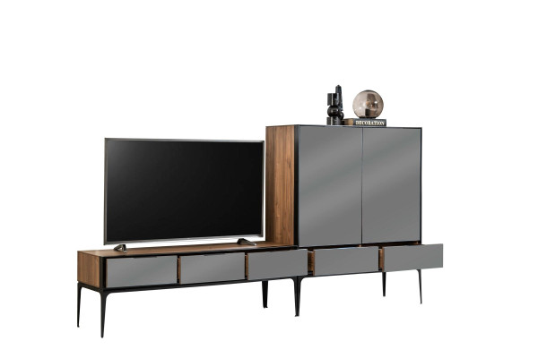 Beige, zwarte en bruine kast voor de woonkamer