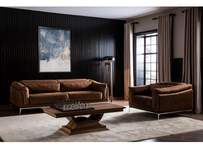 Zachte bank voor 3 personen in bruine fluweel