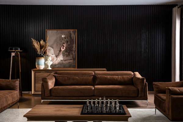 Zachte bank voor 3 personen in bruine fluweel