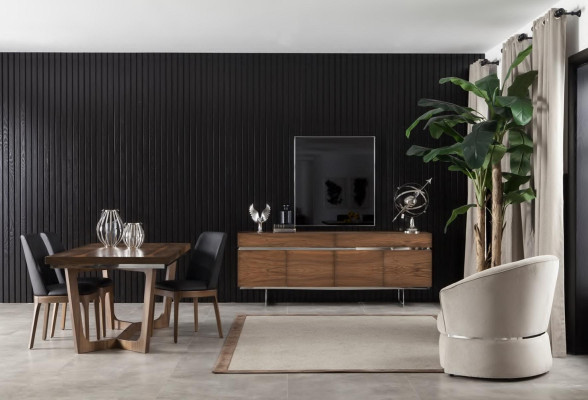 9-delige eetkamer set met tafel, stoelen en meubels