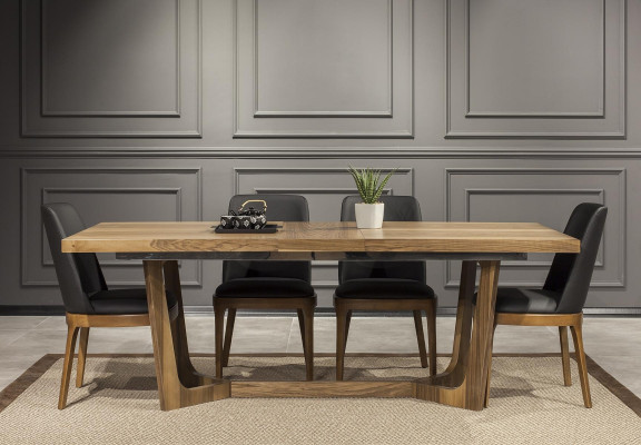 9-delige eetkamer set met tafel, stoelen en meubels