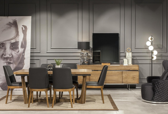 Luxe leren stoel, gestoffeerde stoelen, zwarte keukenmeubels