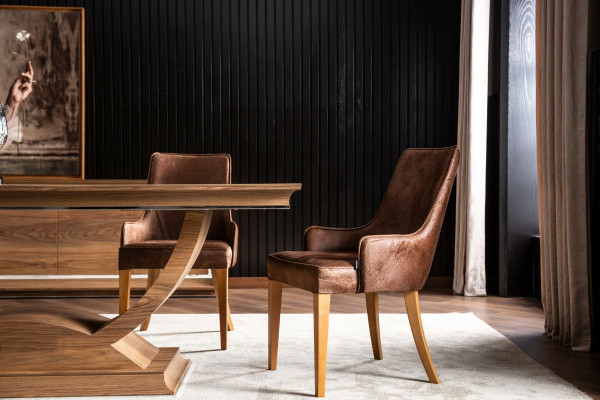 Elegante en gestoffeerde loftstijl stoel - zwarte leren keukenstoel