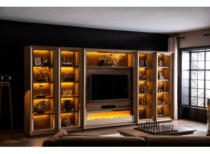 Luxe woonkamer wand met haard en salontafel