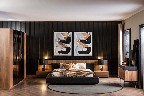 Luxe slaapkamermeubelset met nachtkastje, kast, tafel en bed in 6 delen