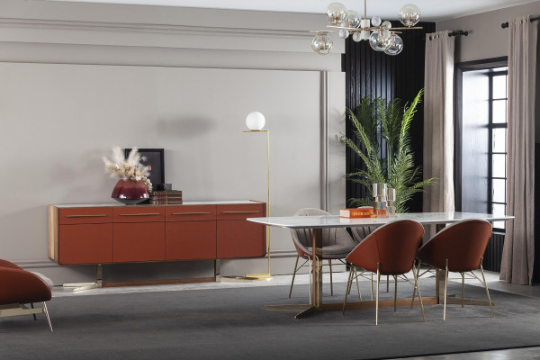 Moderne, luxe en comfortabele witte eettafel