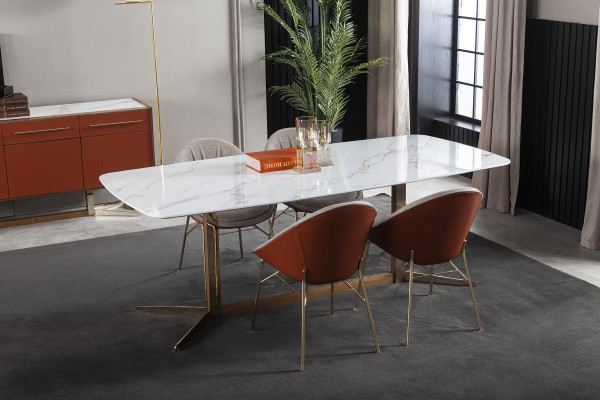 Moderne, luxe en comfortabele witte eettafel