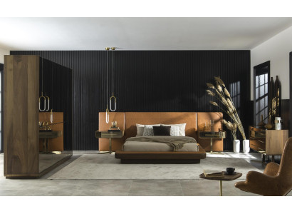 Slaapkamermeubelset, bestaande uit bed, nachtkastjes en kast, 5 stuks.