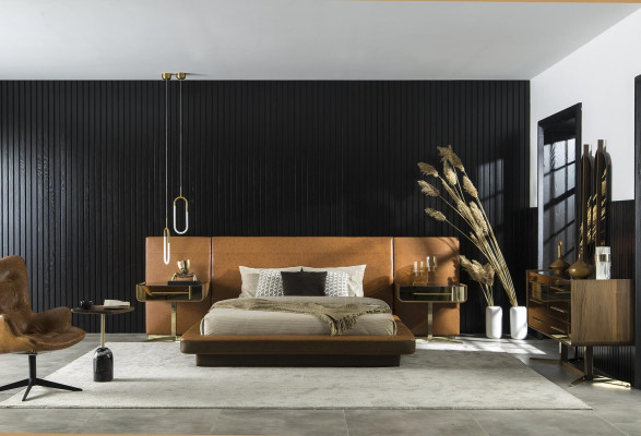 Slaapkamermeubelset, bestaande uit bed, nachtkastjes en kast, 5 stuks.