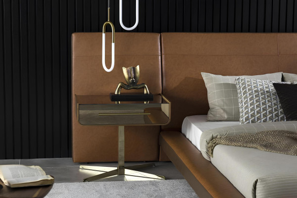 Bed ontwerp met twee glazen nachtkastjes