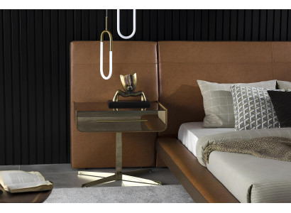 Bed ontwerp met twee glazen nachtkastjes