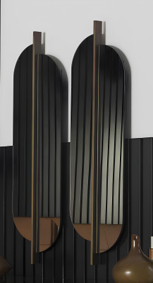 Luxe wandspiegel in moderne stijl met een bruine lijst 104x31cm