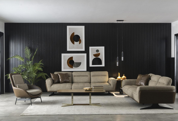 Bankstel 4+1 met lage tafel, 3 delen. Zachte meubelset