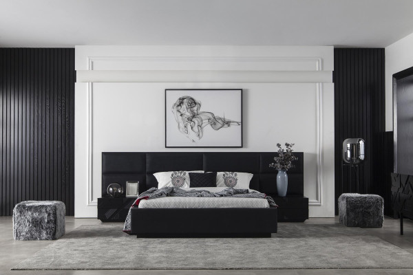 Moderne zwarte gestoffeerde bedframe voor luxe slaapkamers
