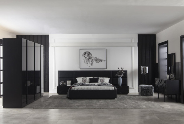 Moderne zwarte gestoffeerde bedframe voor luxe slaapkamers