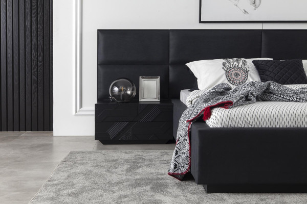 Moderne slaapkamer set Mustat, 3-delige nachtkastje, leren bed