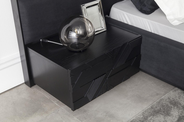 Moderne slaapkamer set Mustat, 3-delige nachtkastje, leren bed