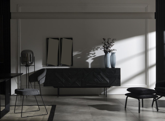 Luxe mobiele kast Mustat 208 cm met spiegel in 2 delen