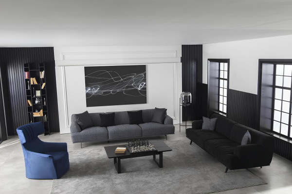 Grijze bank voor 4+1 personen met afneembare kussens, 3 delen