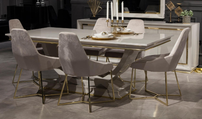 Luxe eettafel meubelset, tafel met 6 stoelen