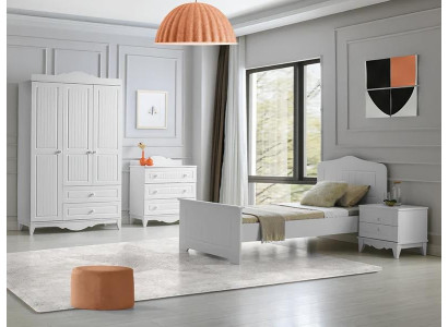 Moderne slaapkamermeubelset, nachtkastje, commode, kast, wit, 4 stuks, elegant