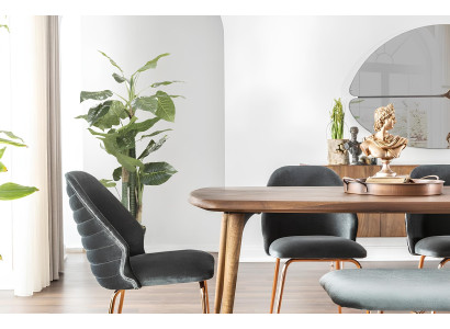 8-delige eettafelset met bruine stoelen