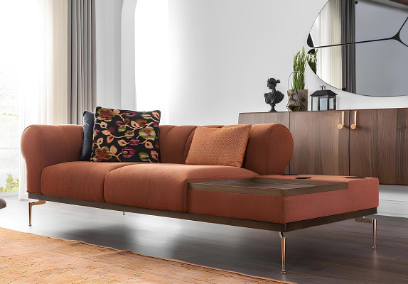 Moderne oranje stoffen tweepersoonsbank 234 cm