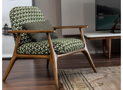 Grijze cocktailstoel zonder armleuningen in groene stof