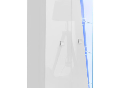 Moderne witte wandpanelen voor de woonkamer met televisie en vitrinekast