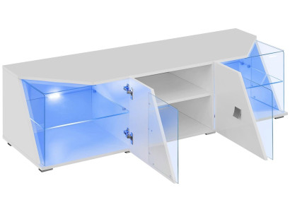 Luxe witte woonkamer set met moderne wand, 2 vitrinekasten en TV-meubel, 3 delen