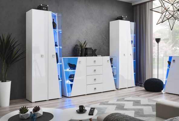 Luxe witte kast met 2 vitrines voor een moderne woonkamer