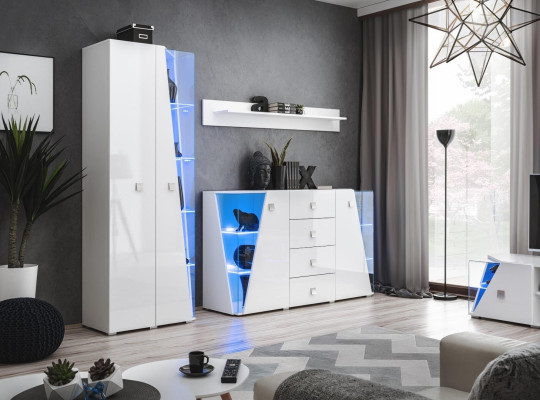 Luxe woonkamermeubelset, bestaande uit een kast, vitrinekast en plank in 3 delen.