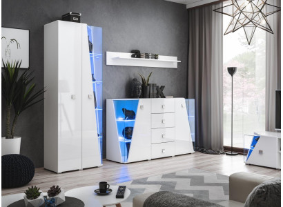 Luxe woonkamermeubelset, bestaande uit een kast, vitrinekast en plank in 3 delen.