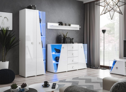 Luxe woonkamermeubelset, bestaande uit een kast, vitrinekast en plank in 3 delen.