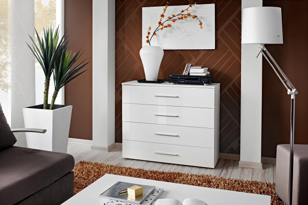 Moderne witte mobiele commode voor de woonkamer, nieuw meubelstuk