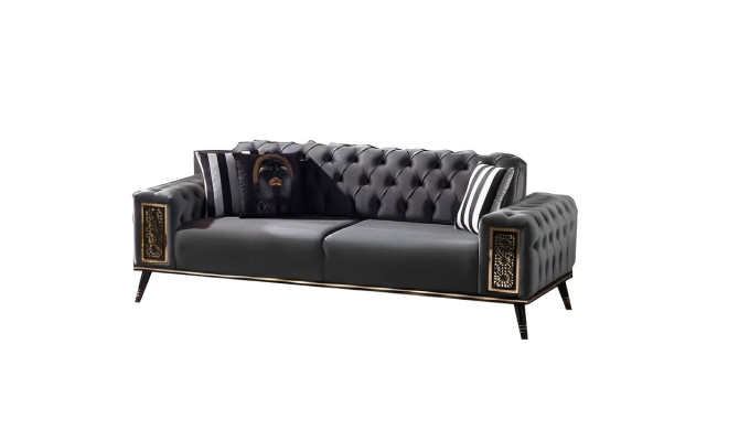 Dizaina Chesterfield grijs-groene bank 2x driezit