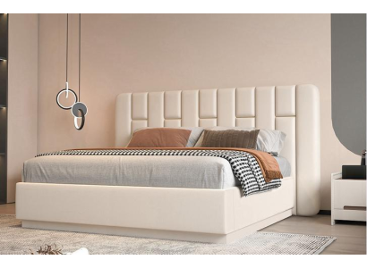 Beige luxe bed met moderne gestoffeerde hoofdeinde