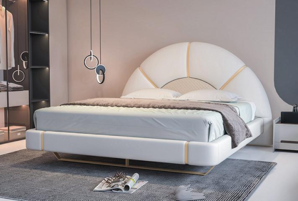 Moderne luxe bed met gouden details, halfronde hoofdeinde
