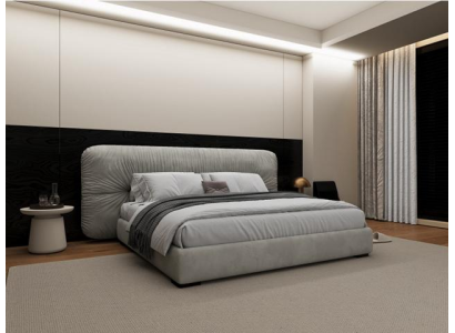 Luxe grijze bedframe met moderne gestoffeerde hoofdbord