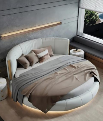 Grijs-beige ronde bed met modern exclusief ontwerp voor de slaapkamer