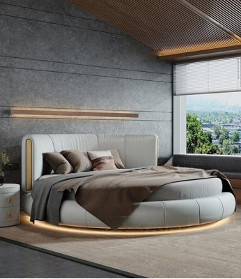Grijs-beige ronde bed met modern exclusief ontwerp voor de slaapkamer
